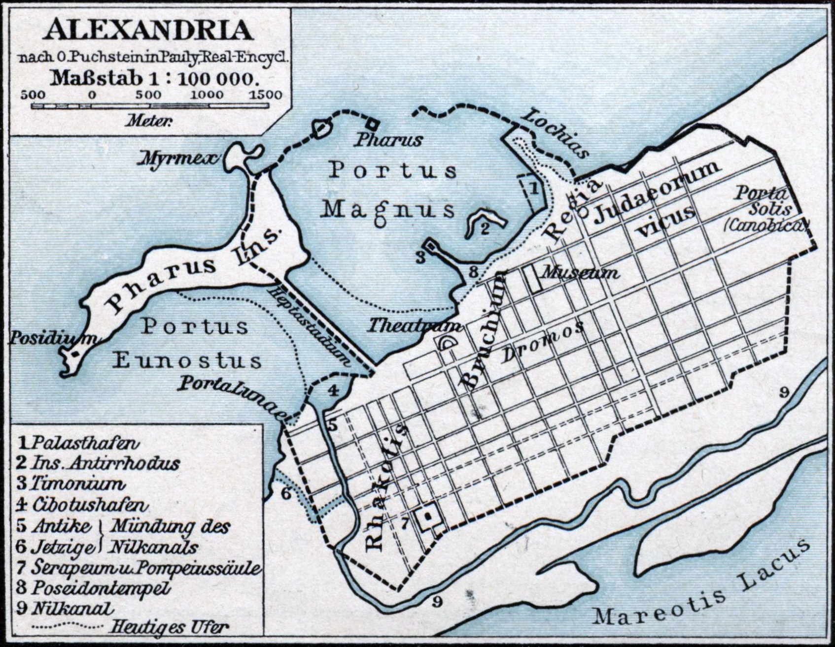 Karte der antiken ägyptischen Stadt Alexandria.