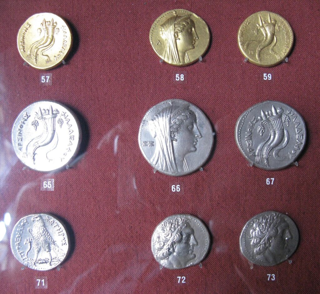 Coins of Reigns of Ptolemy II and Ptolemy III. Collection of J. Demetriou: 30-69. Reign of Ptolemy II Philadelphos 70-89. Reign of Ptolemy III Euergetes Numismatics Museum in Athens.