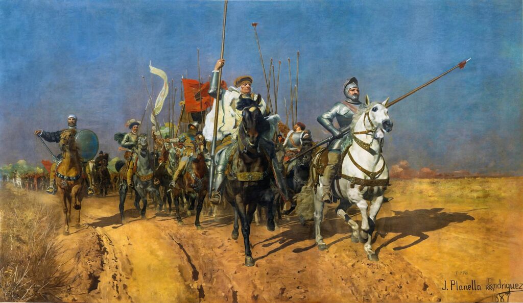 La obra representa la salida de la ciudad de las tropas capitaneadas por Juan de Padilla (1490-1521), que monta un caballo blanco, y Antonio Acuña (1543-1526), obispo de Zamora, que aparece a su lado sobre uno negro.